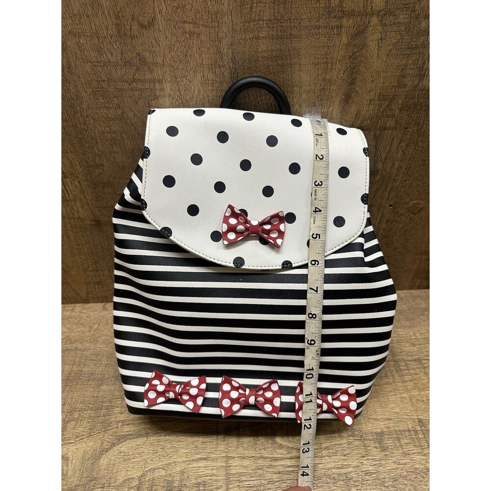 Disney Parks Paris Minnie Mouse black white stripe polkadot backpack - Picture 14 of 14